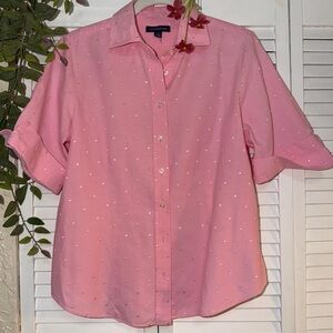 New Lands End 12 Woman’s Pink Polo Button Down Short Sleeve Taylored Blouse Top